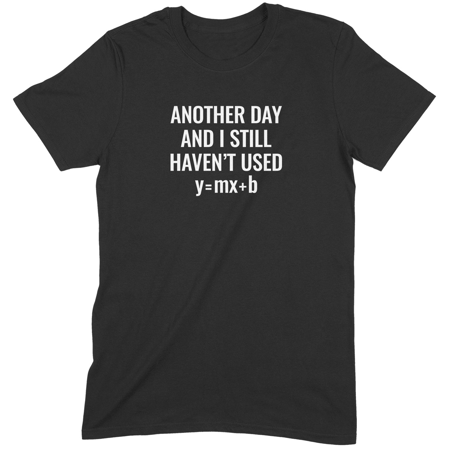 Flat lay black t-shirt with funny math quote Another Day and I Still Haven’t Used y=mx+b