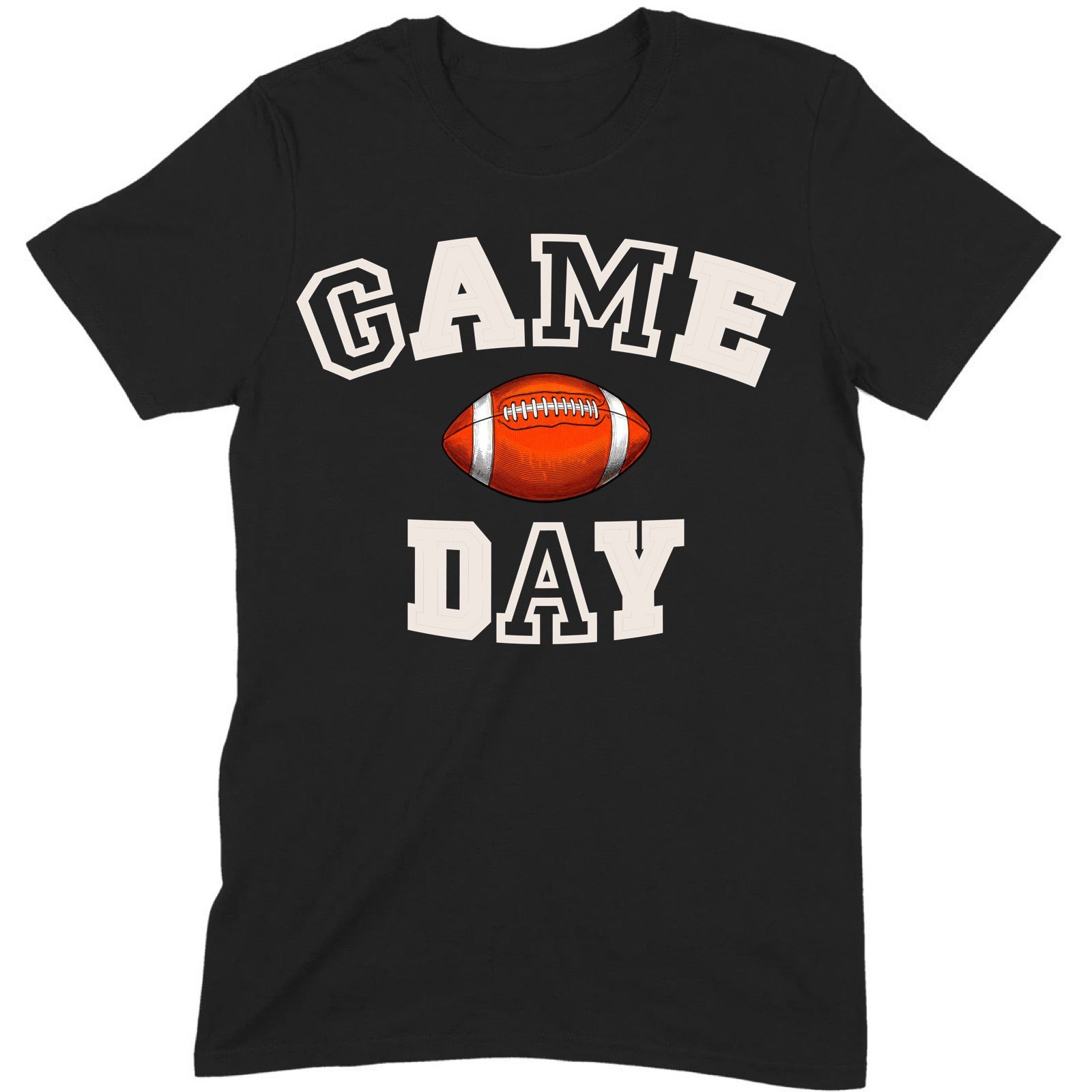 Black t-shirt with bold Game Day text and football graphic for sports fans