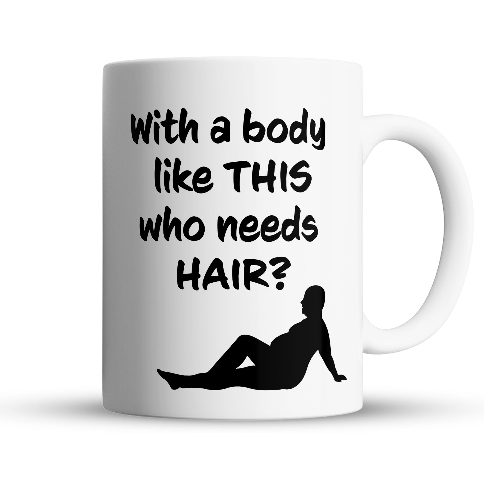 White ceramic dad mug in hands with funny saying who needs hair design perfect gag gift for dads
