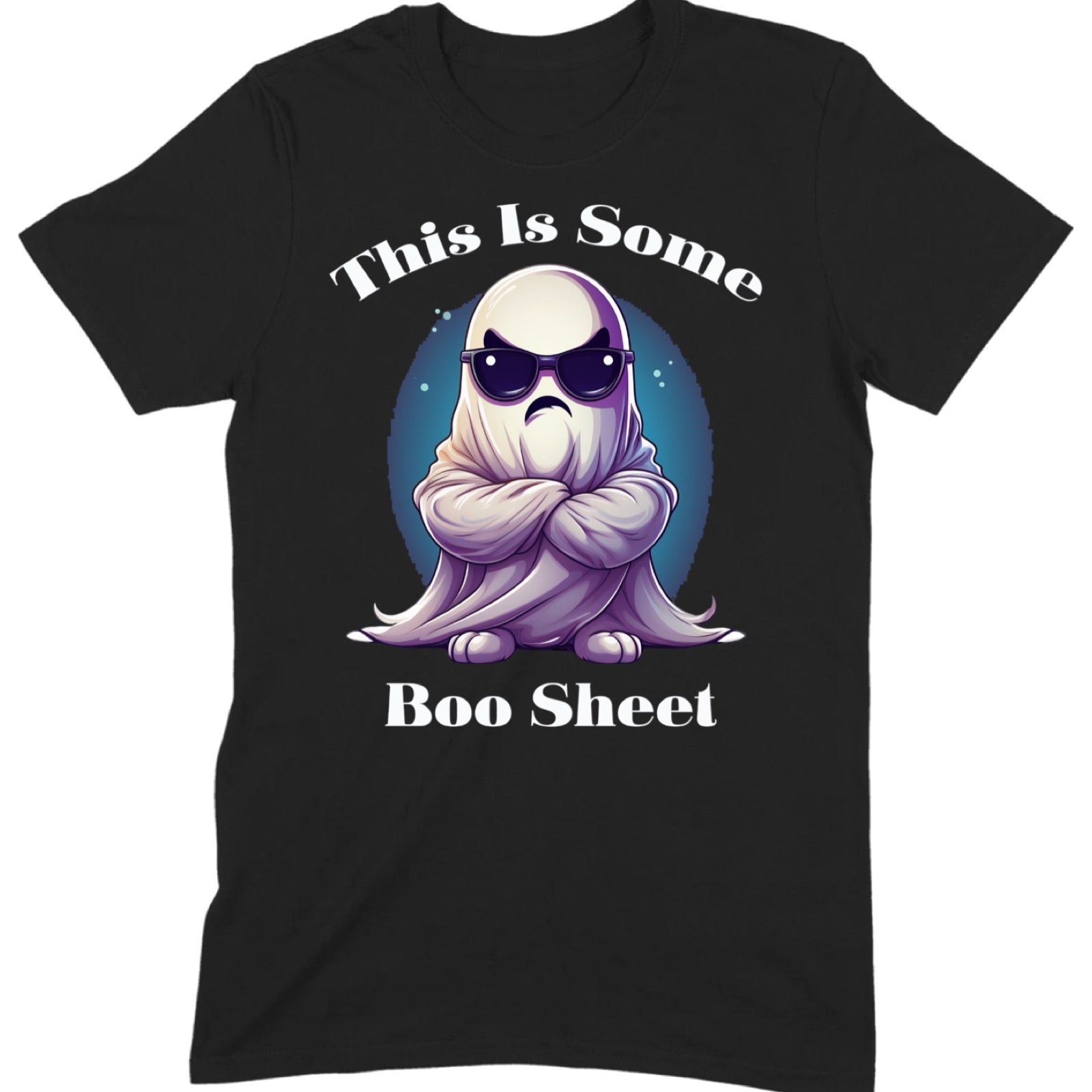 cartoon ghost in sunglasses with arms crossed featuring the text this is some boo sheet