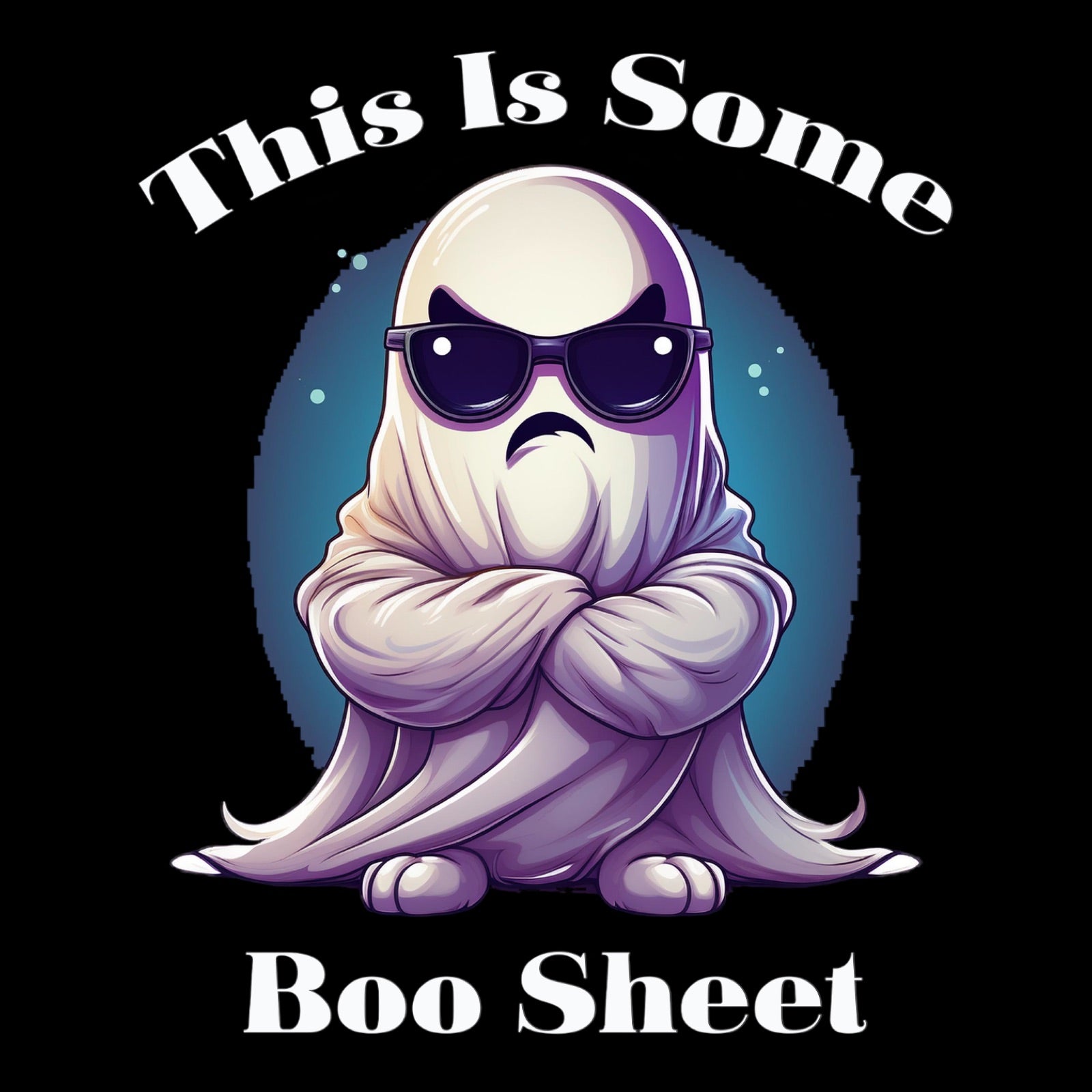 black unisex halloween t shirt featuring ghost illustration and the phrase this is some boo sheet