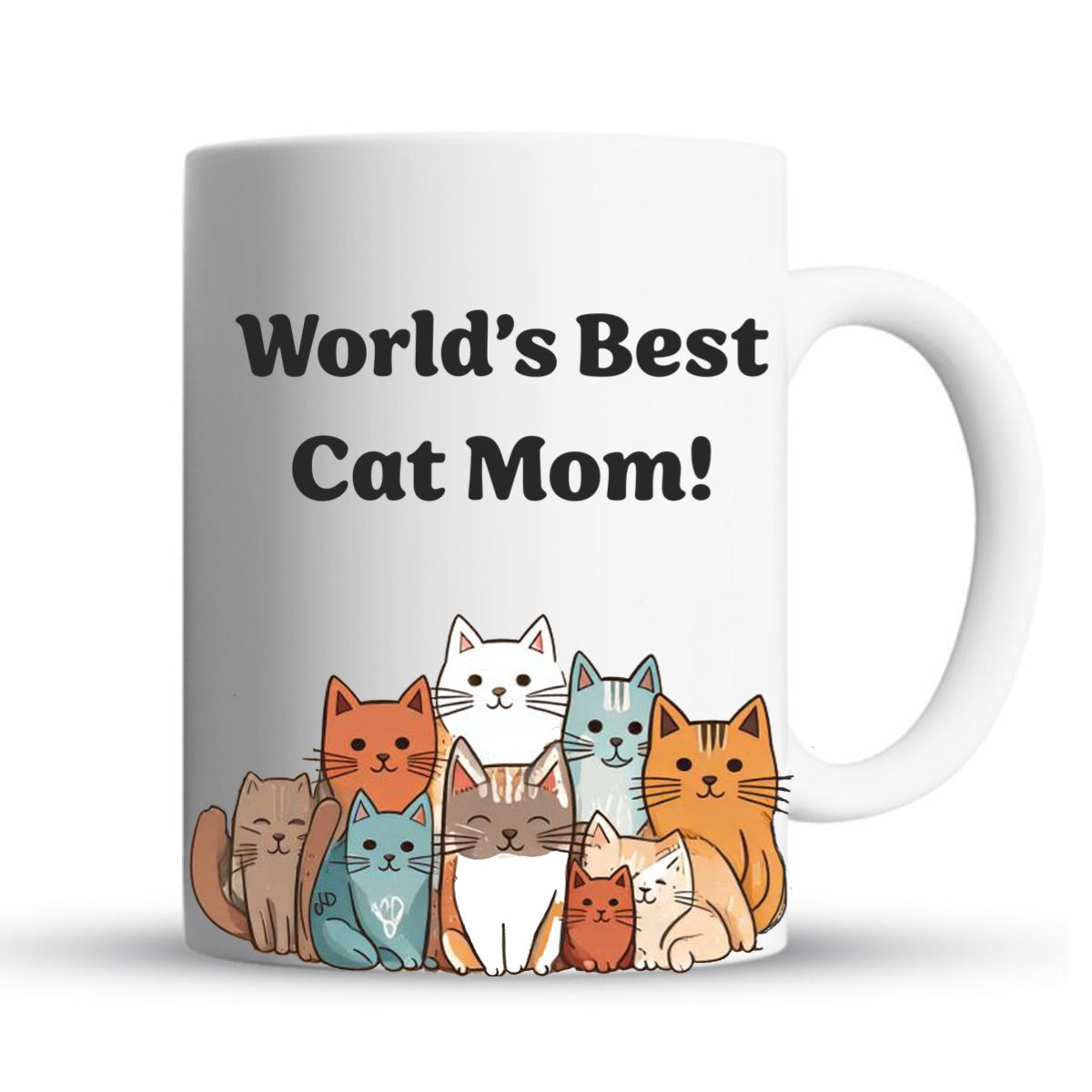 Cute cat mom coffee mug with cartoon cat design and text worlds best cat mom 15oz ceramic gift